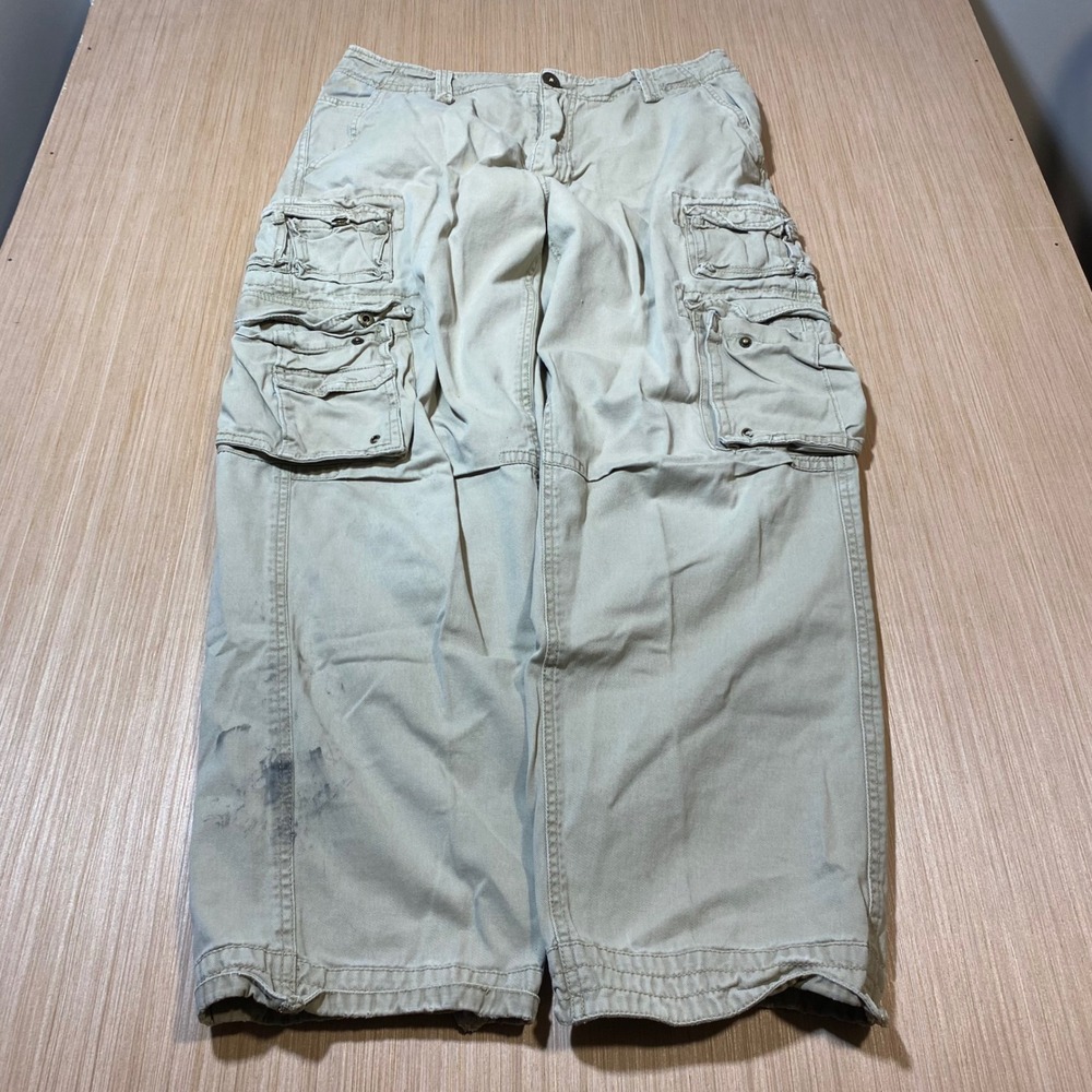 US Trade Plugs Mens Khaki Cargo Pants 32x30 Baggy Relaxed Fit Multi-Pocket Tan